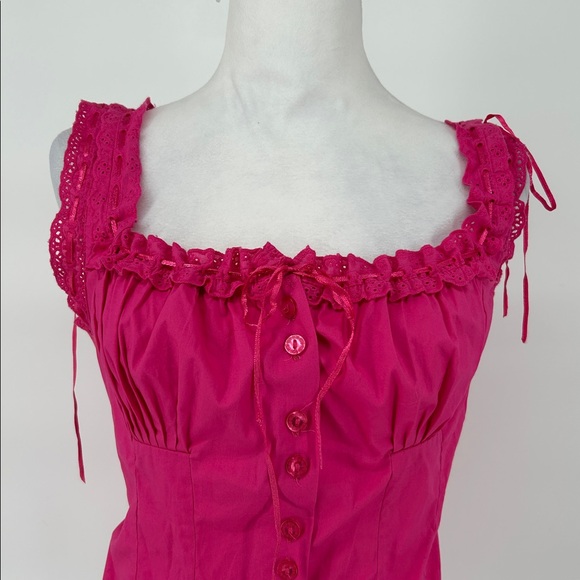 Guess Women’s Y2K Pink Lace Trim Button Front Corset Cami Top Stretch Size M - Picture 6 of 11